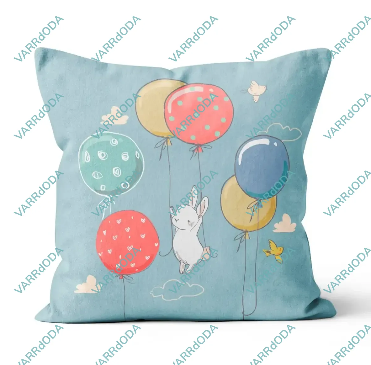 Nyuszi és a lufik kék prémium párna