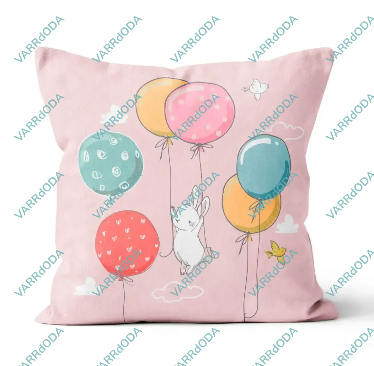 Nyuszi és a lufik rózsaszín prémium párna