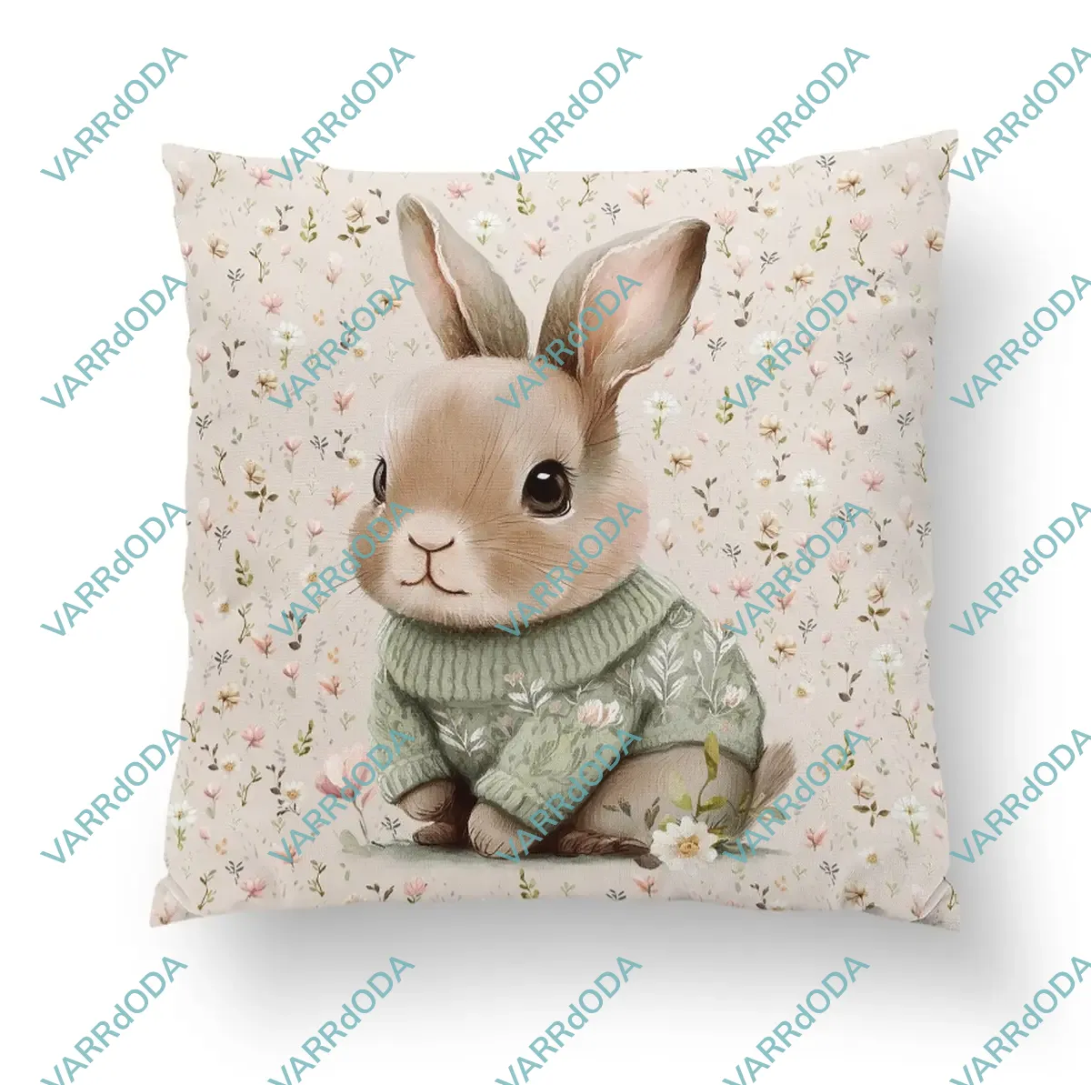 Nyuszi zöld pulóverben prémium párna