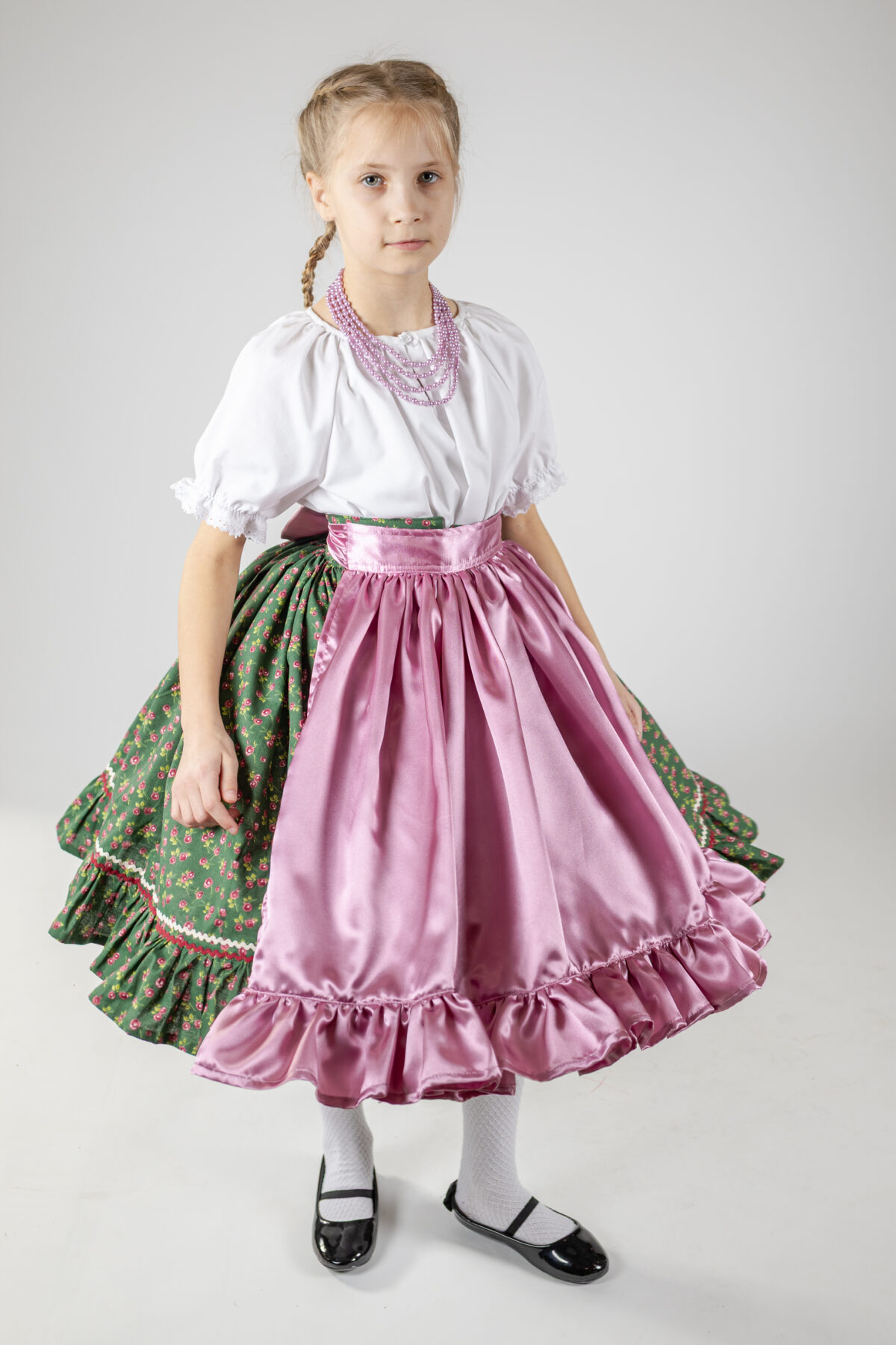 Zöld virágos egyfodros néptáncos szoknya - Image 3