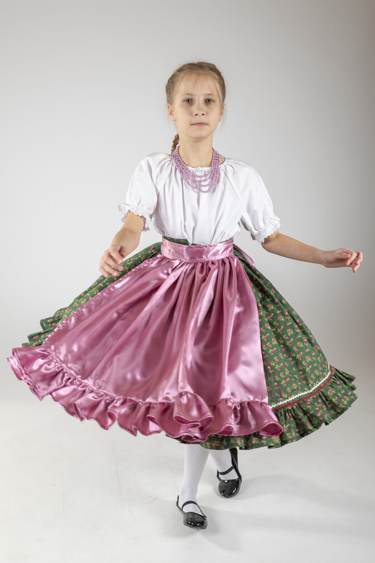 Zöld virágos egyfodros néptáncos szoknya - Image 4